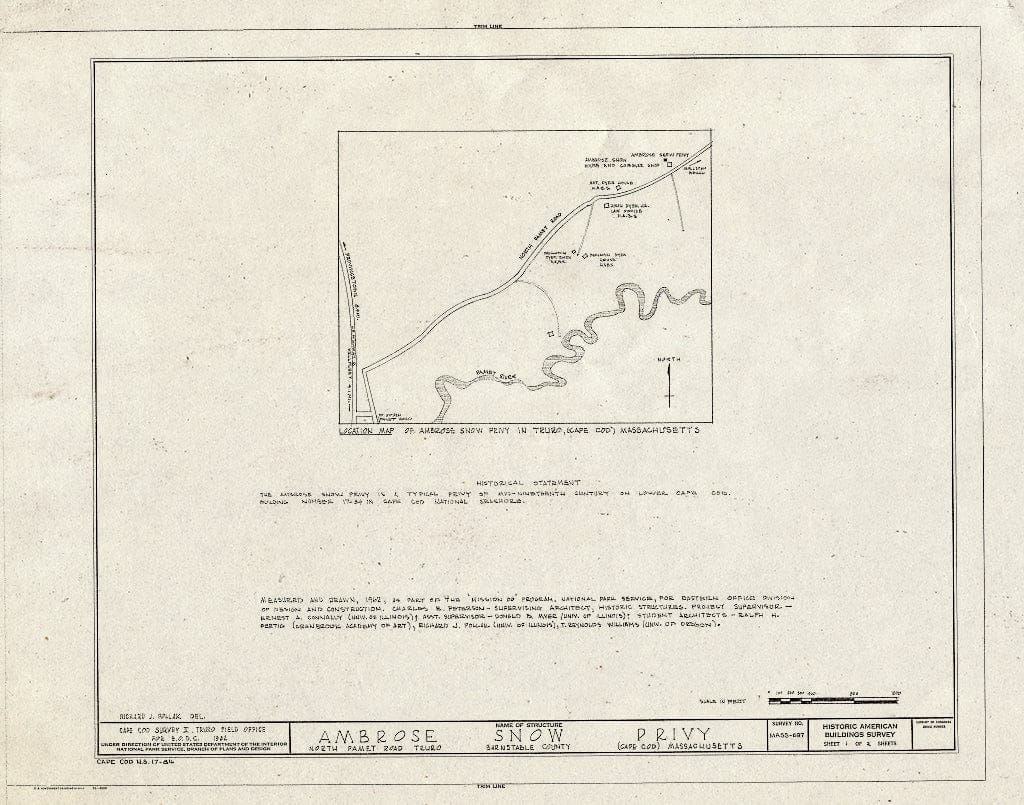 Blueprint HABS Mass,1-TRU,52- (Sheet 1 of 2) - Ambrose Snow Privy, North Pamet Road, Truro, Barnstable County, MA