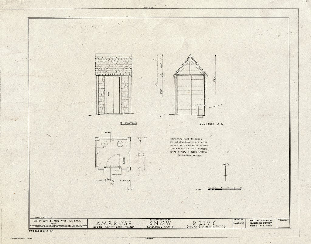 Blueprint HABS Mass,1-TRU,52- (Sheet 2 of 2) - Ambrose Snow Privy, North Pamet Road, Truro, Barnstable County, MA