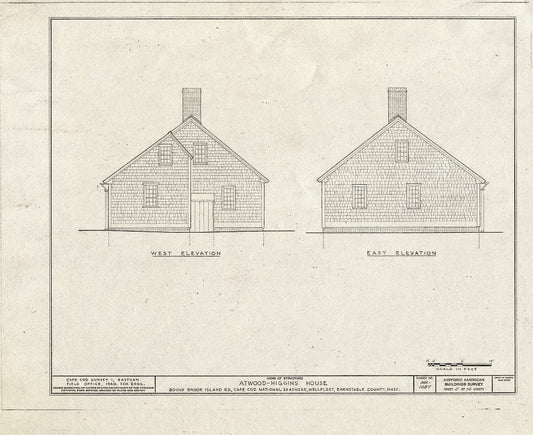 Blueprint 5. West and East elevations - Atwood-Higgins House, Bound Brook Island Road, Wellfleet, Barnstable County, MA