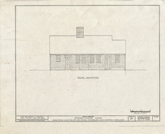 Blueprint 6. Rear Elevation - Atwood-Higgins House, Bound Brook Island Road, Wellfleet, Barnstable County, MA