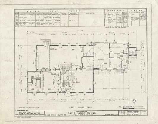 Blueprint 2. First Floor Plan - David Baker House, Bound Brook Island Road, Wellfleet, Barnstable County, MA