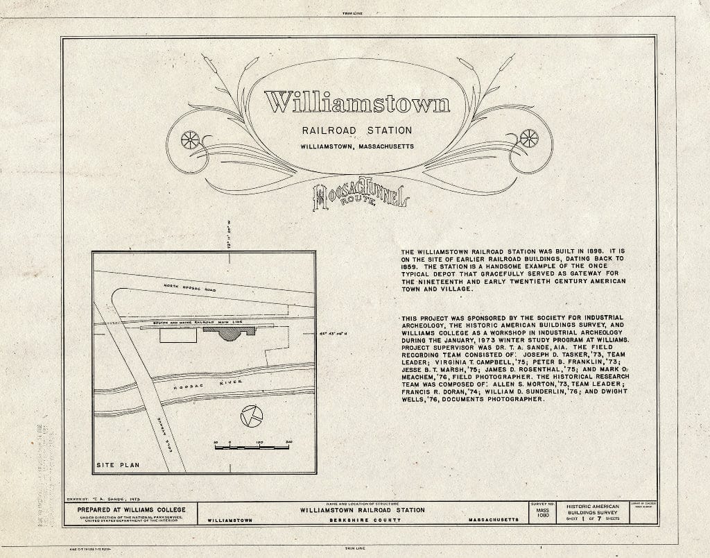 Blueprint HABS Mass,2-Will,6- (Sheet 1 of 7) - Williamstown Railroad Station, North Hoosac Road & Cole Avenue, Williamstown, Berkshire County, MA