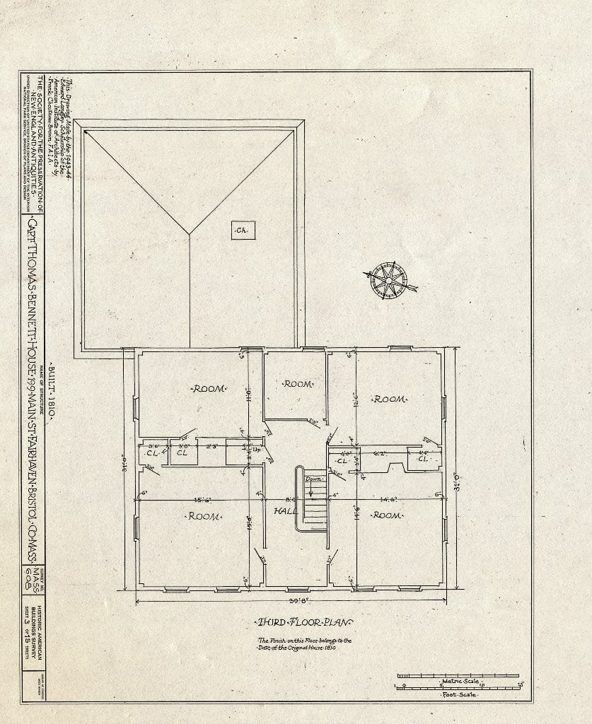 Blueprint HABS Mass,3-FAIR,11- (Sheet 3 of 15) - Captain Thomas Bennett House, 199 Main Street, Fairhaven, Bristol County, MA