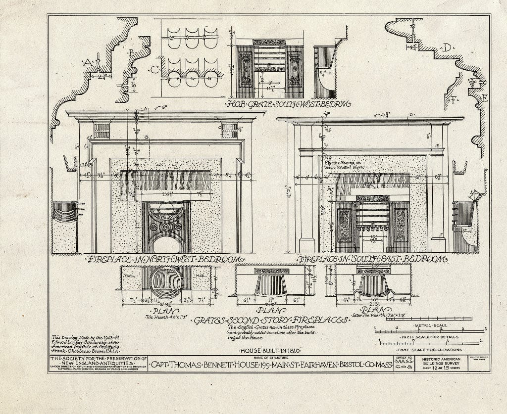 Blueprint HABS Mass,3-FAIR,11- (Sheet 13 of 15) - Captain Thomas Bennett House, 199 Main Street, Fairhaven, Bristol County, MA