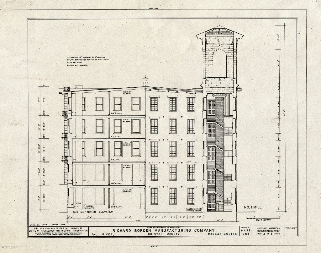Blueprint HABS Mass,3-Fall,6- (Sheet 3 of 3) - Richard Borden Manufacturing Company, No. 1 Mill, Rodman Street & Plymouth Avenue, Fall River, Bristol County, MA