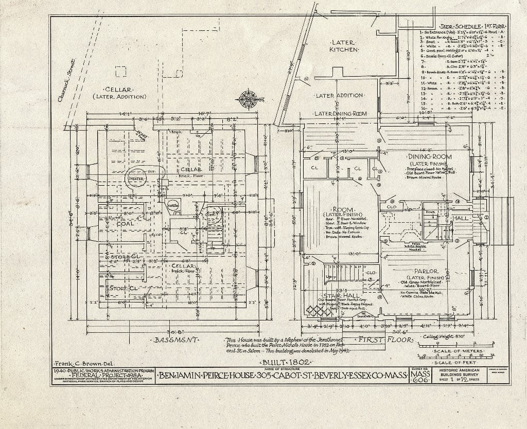 Blueprint HABS Mass,5-BEV,8- (Sheet 1 of 12) - Benjamin Pierce House, 305 Cabot Street, Beverly, Essex County, MA