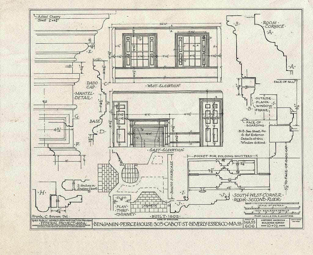 Blueprint HABS Mass,5-BEV,8- (Sheet 10 of 12) - Benjamin Pierce House, 305 Cabot Street, Beverly, Essex County, MA