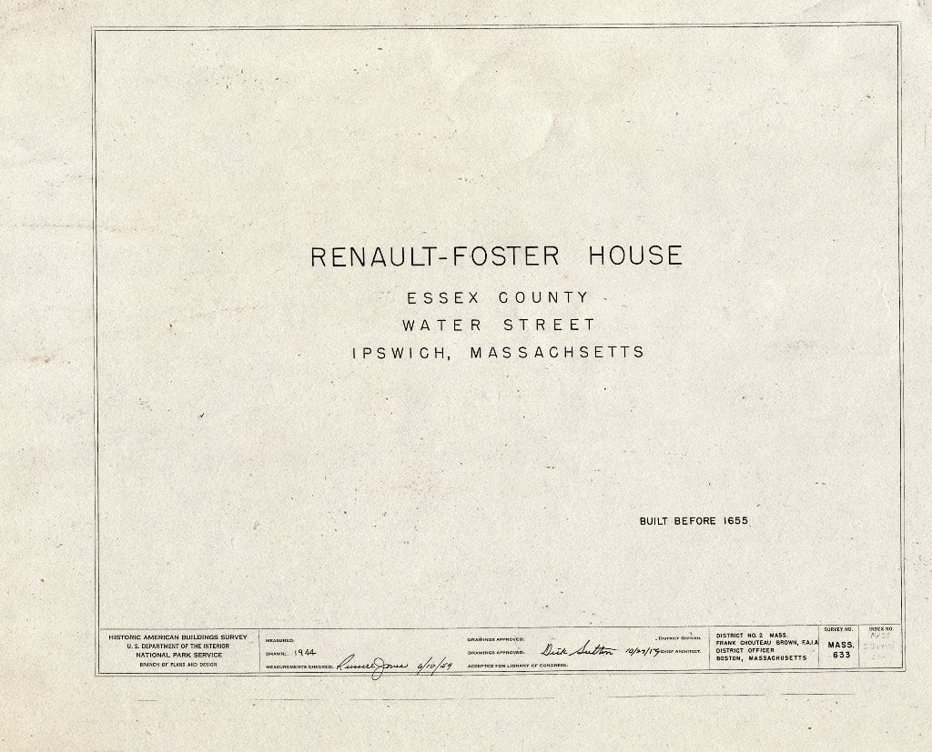 Blueprint HABS Mass,5-IPSWI,21- (Sheet 0 of 3) - Renault-Foster House, Water Street, Ipswich, Essex County, MA