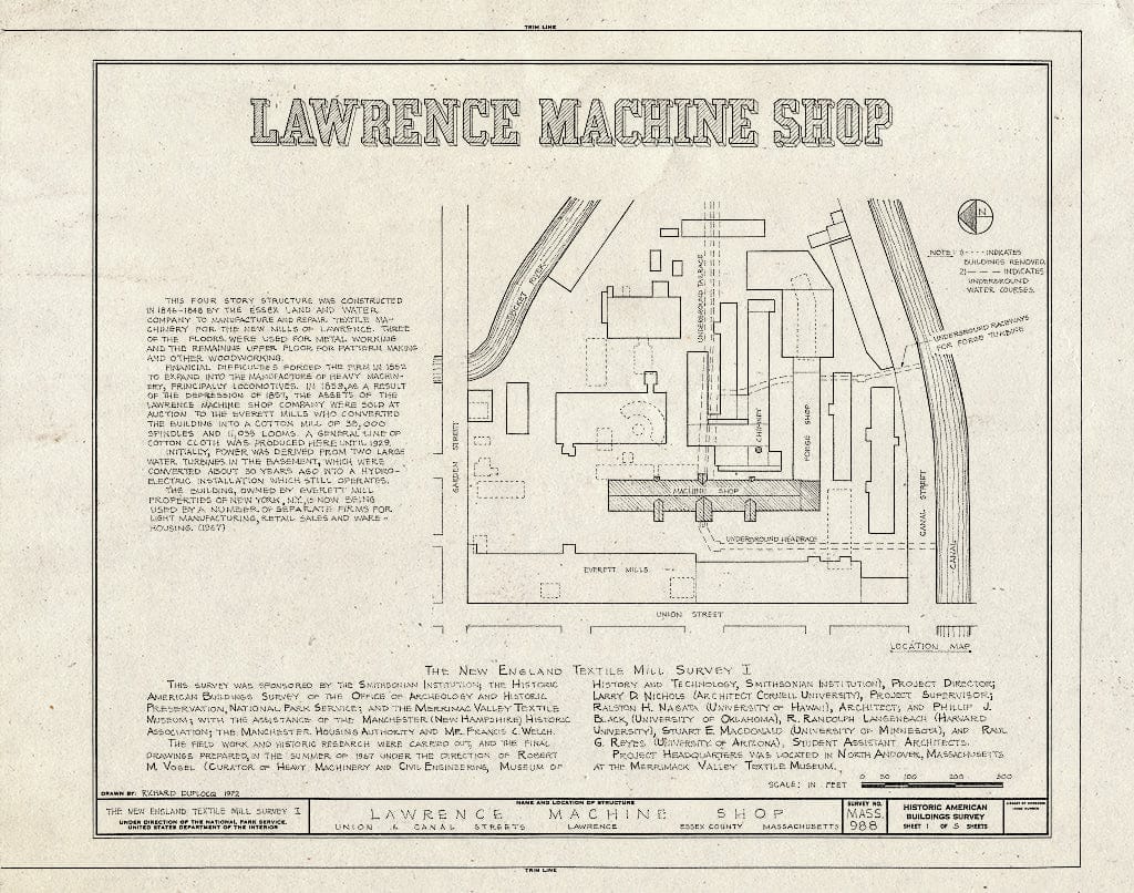 Blueprint HABS Mass,5-LAWR,1- (Sheet 1 of 5) - Lawrence Machine Shop, Union & Canal Streets, Lawrence, Essex County, MA
