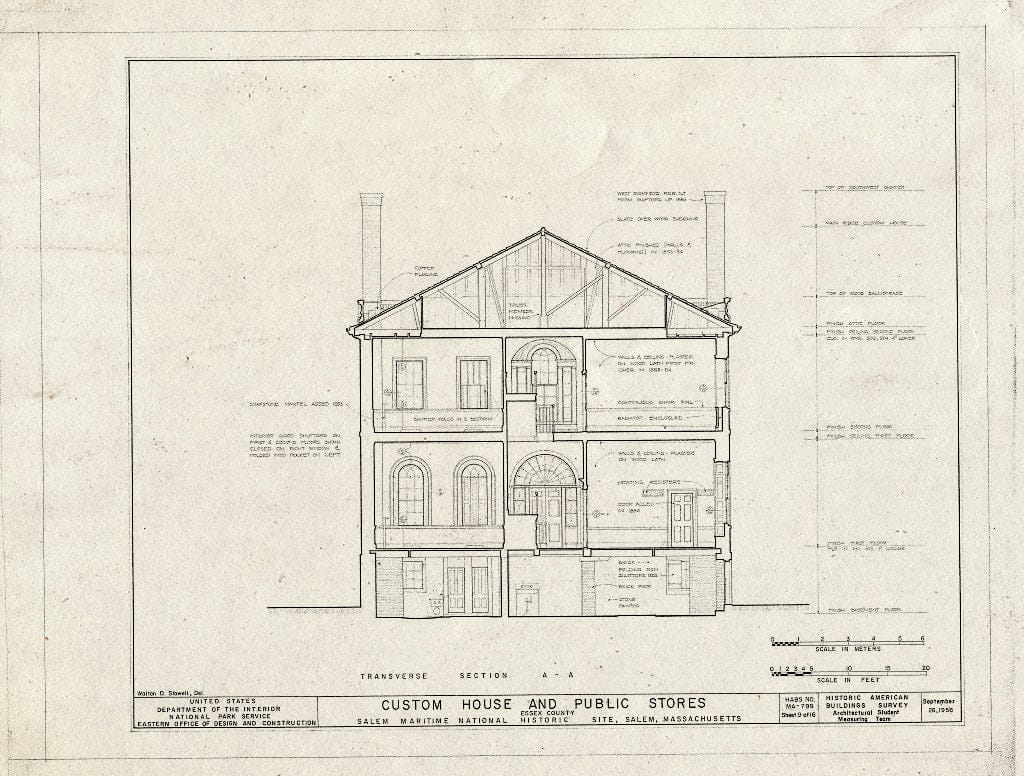 Blueprint HABS Mass,5-SAL,48- (Sheet 9 of 16) - Custom House & Public Stores, 178 Derby Street, Salem, Essex County, MA