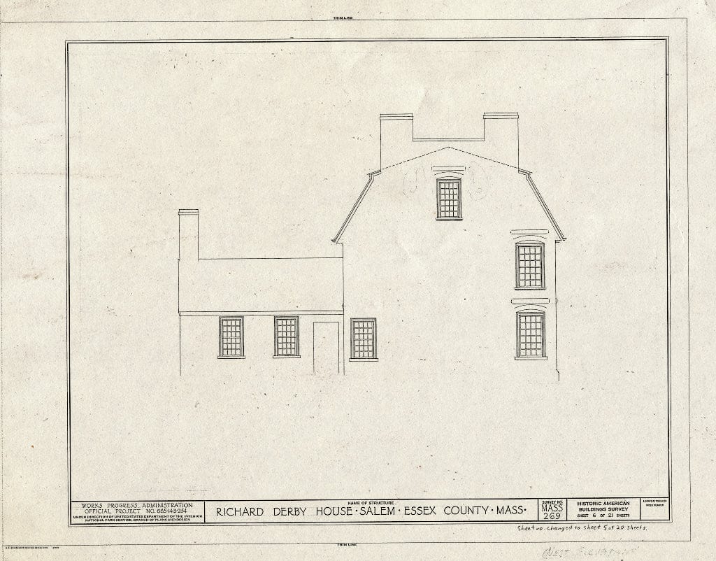 Blueprint HABS Mass,5-SAL,30- (Sheet 5 of 20) - Derby House, 168 Derby Street, Salem, Essex County, MA