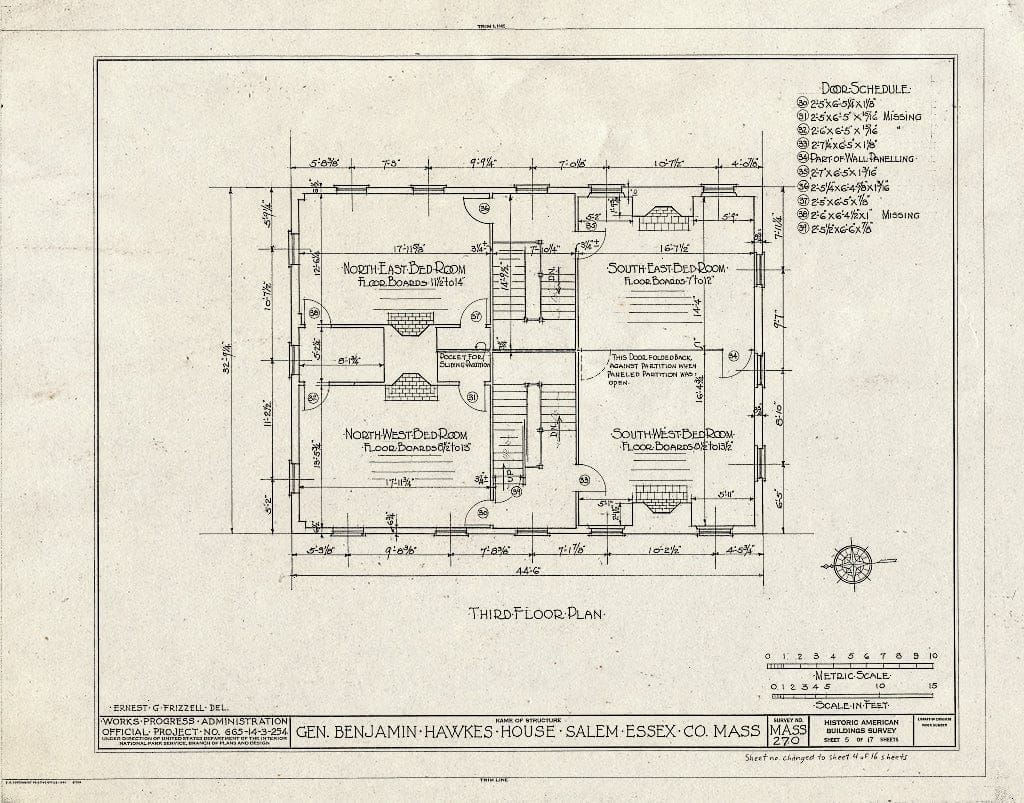Blueprint HABS Mass,5-SAL,31- (Sheet 4 of 17) - General Benjamin Hawkes House, 4 Custom House Place, Salem, Essex County, MA