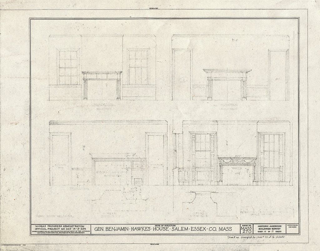 Blueprint HABS Mass,5-SAL,31- (Sheet 13 of 17) - General Benjamin Hawkes House, 4 Custom House Place, Salem, Essex County, MA