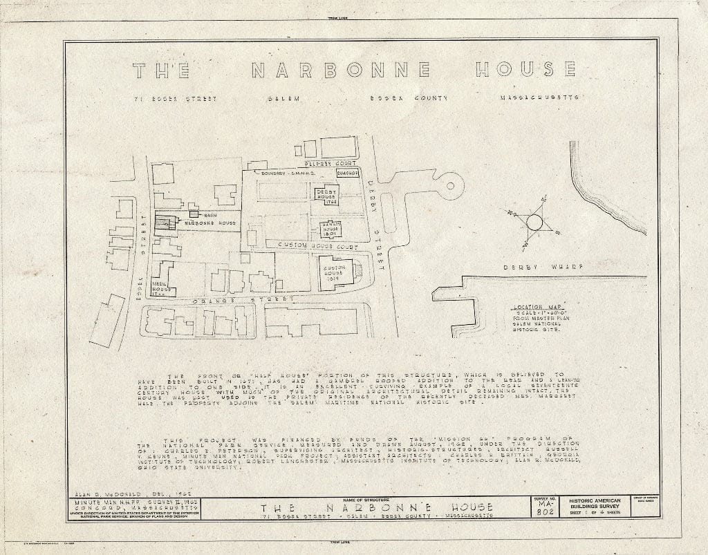 Blueprint HABS Mass,5-SAL,51- (Sheet 1 of 4) - Narbonne House, 71 Essex Street, Salem, Essex County, MA