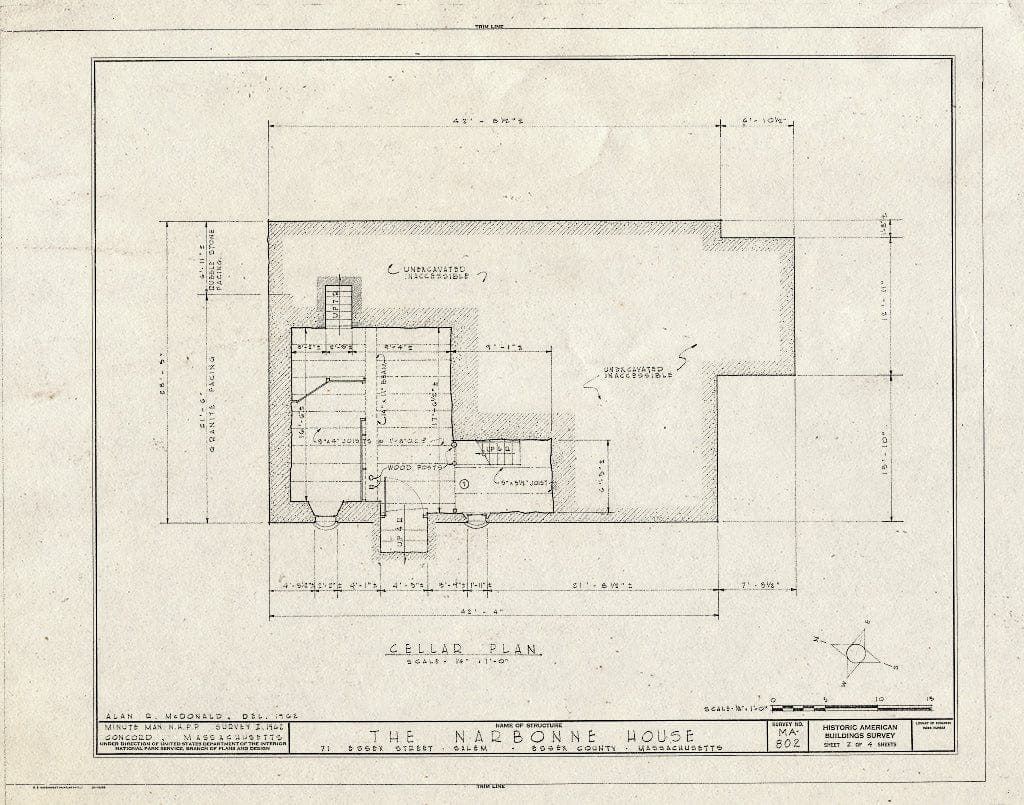 Blueprint HABS Mass,5-SAL,51- (Sheet 2 of 4) - Narbonne House, 71 Essex Street, Salem, Essex County, MA