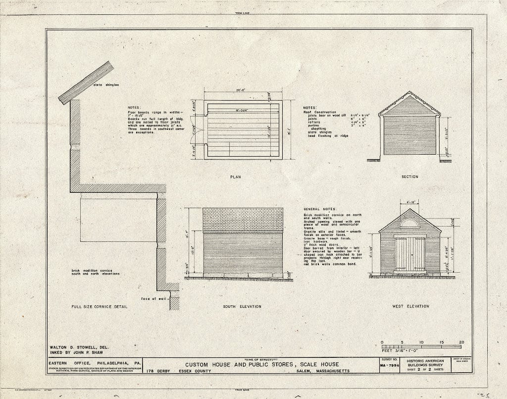 Blueprint HABS Mass,5-SAL,48A- (Sheet 2 of 2) - Custom House & Public Stores, Scale House, 178 Derby Street, Salem, Essex County, MA