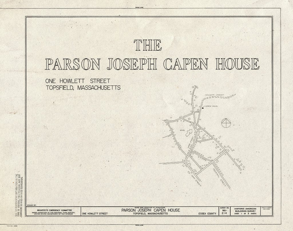 Blueprint HABS Mass,5-TOP,1- (Sheet 1 of 3) - Parson Joseph Capen House, 1 Howlett Street, Topsfield, Essex County, MA