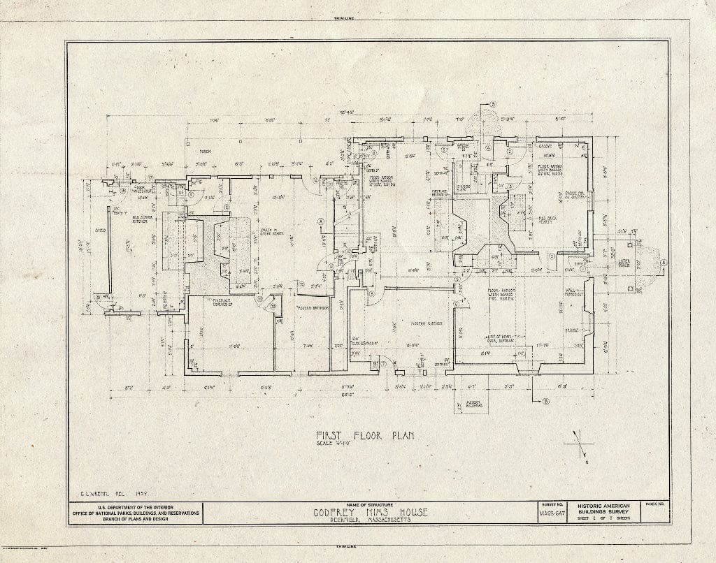 Blueprint HABS Mass,6-Deer,15- (Sheet 2 of 5) - Godfrey Nims House, Old Deerfield Street & Memorial Road, Deerfield, Franklin County, MA