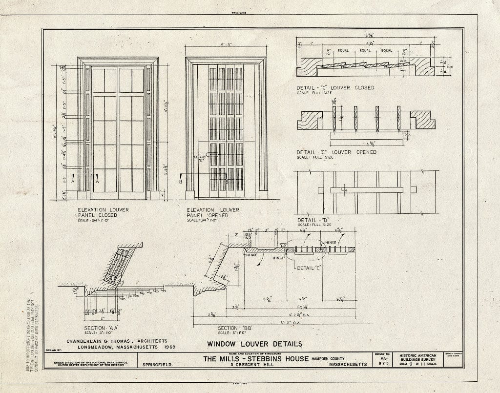 Blueprint HABS Mass,7-SPRIF,5- (Sheet 9 of 11) - Mills-Stebbins House, 3 Crescent Hill, Springfield, Hampden County, MA