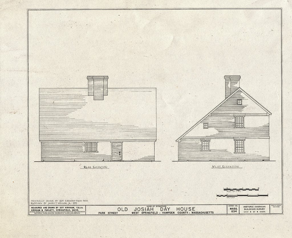 Blueprint HABS Mass,7-SPRIFW,2- (Sheet 3 of 4) - Josiah Day House, Park Street Museum, West Springfield, Hampden County, MA