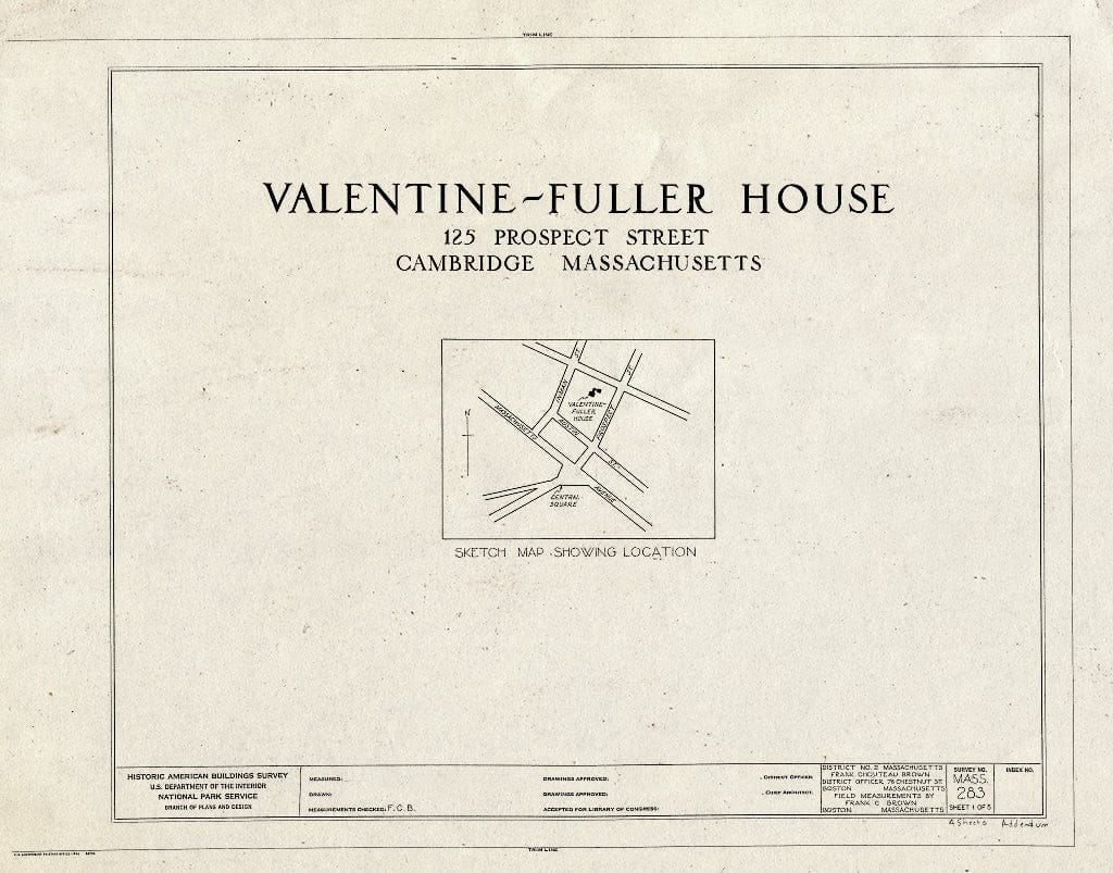 Blueprint HABS Mass,9-CAMB,10- (Sheet 0 of 5) - Valentine-Fuller House & Garden, 125 Prospect Street, Cambridge, Middlesex County, MA