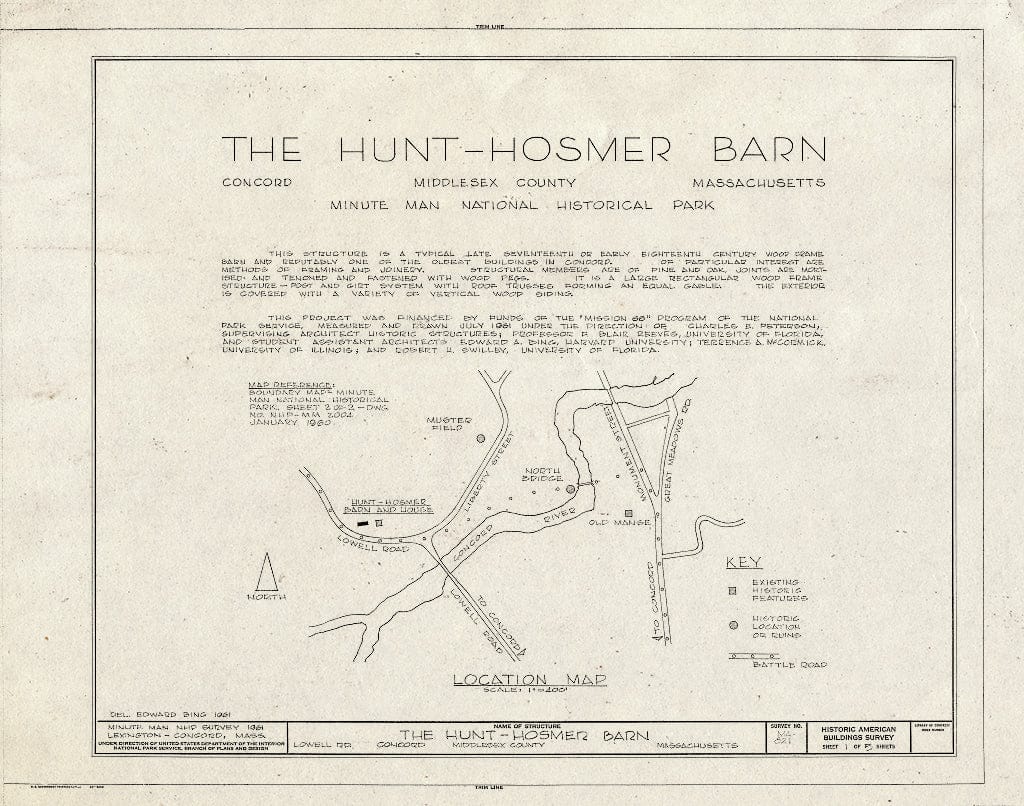 Blueprint HABS Mass,9-CON,16- (Sheet 1 of 5) - Hunt-Hosmer Barn, Lowell Road, Concord, Middlesex County, MA