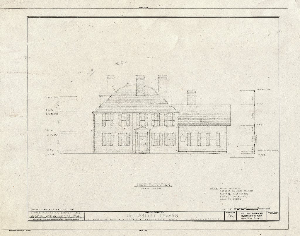Blueprint HABS Mass,9-CON,10- (Sheet 5 of 6) - Wright Tavern, 2 Lexington Road, Concord, Middlesex County, MA