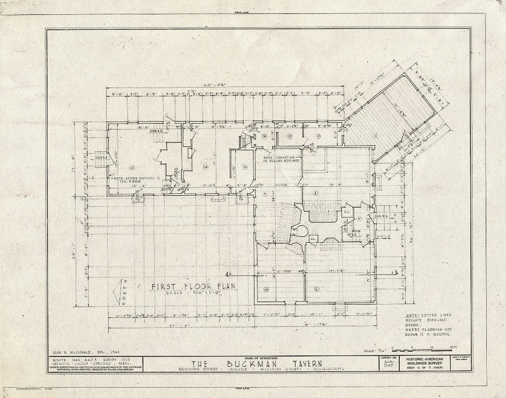 Blueprint HABS Mass,9-LEX,1- (Sheet 3 of 9) - Buckman Tavern, Bedford Street, Lexington, Middlesex County, MA