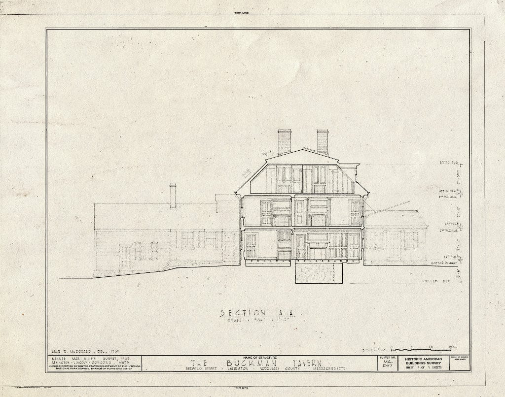 Blueprint HABS Mass,9-LEX,1- (Sheet 8 of 9) - Buckman Tavern, Bedford Street, Lexington, Middlesex County, MA