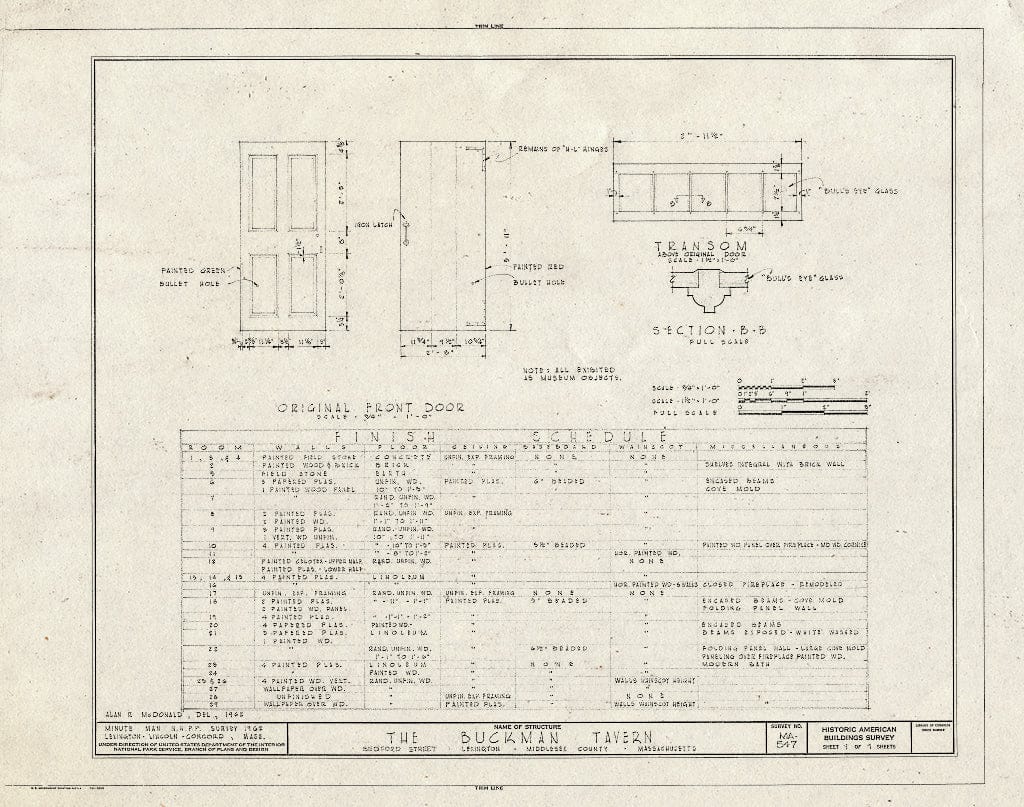Blueprint HABS Mass,9-LEX,1- (Sheet 9 of 9) - Buckman Tavern, Bedford Street, Lexington, Middlesex County, MA