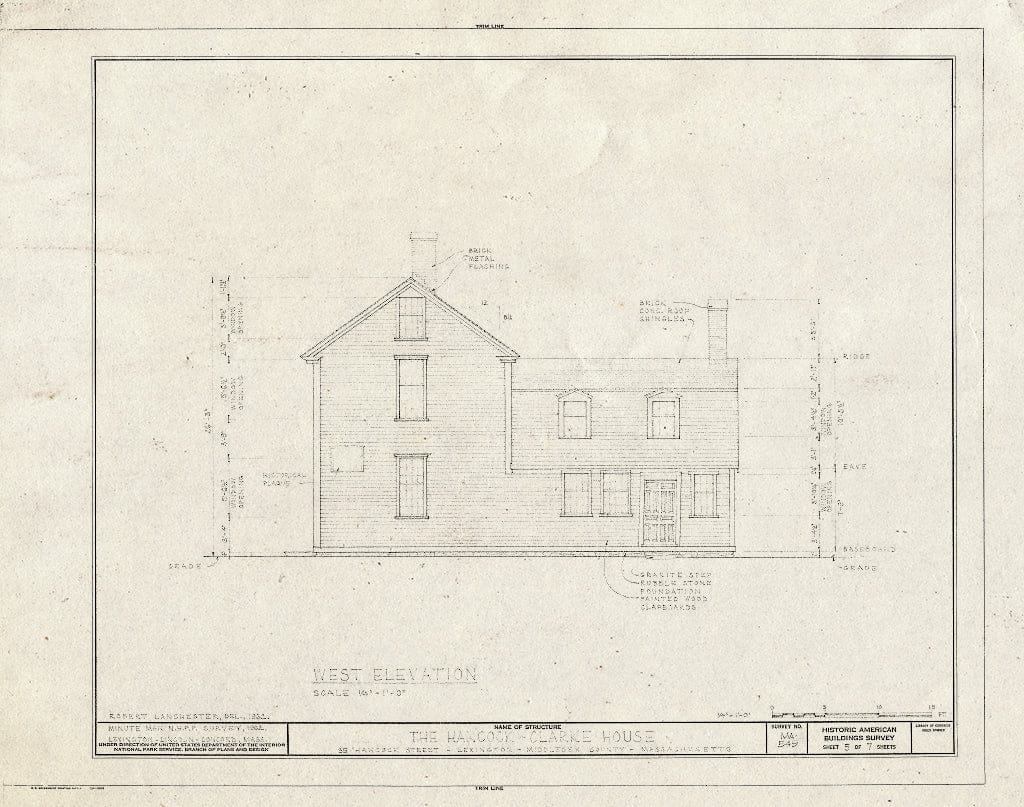 Blueprint HABS Mass,9-LEX,2- (Sheet 5 of 7) - Hancock-Clarke House, 35 Hancock Street, Lexington, Middlesex County, MA
