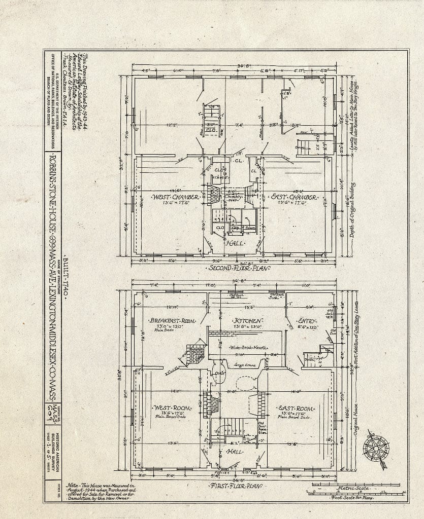 Blueprint HABS Mass,9-LEX,14- (Sheet 1 of 5) - Robbins-Stone House, 699 Massachusetts Avenue, Lexington, Middlesex County, MA