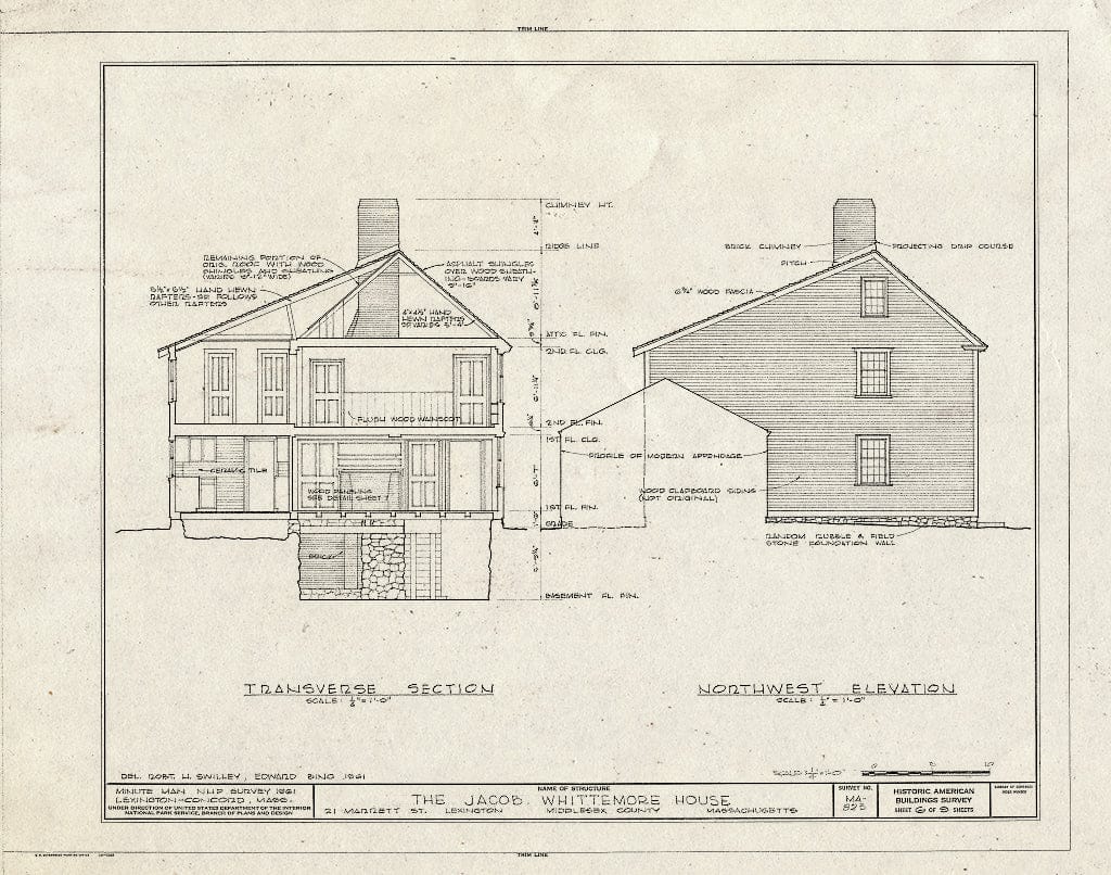 Blueprint HABS Mass,9-LEX,20- (Sheet 6 of 9) - Jacob Whittemore House, 62l Marrett Street, Lexington, Middlesex County, MA