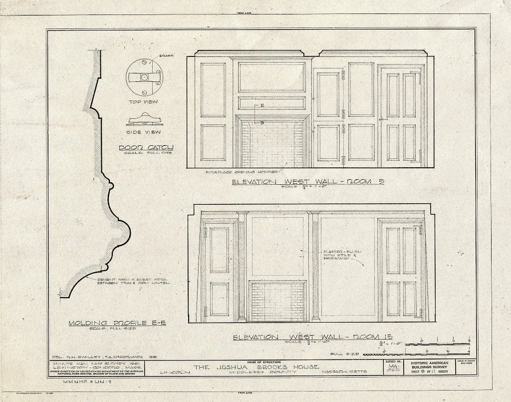 Blueprint HABS Mass,9-LIN,4- (Sheet 8 of 11) - Joshua Brooks House, North Great Road (State Route 2A), Lincoln, Middlesex County, MA