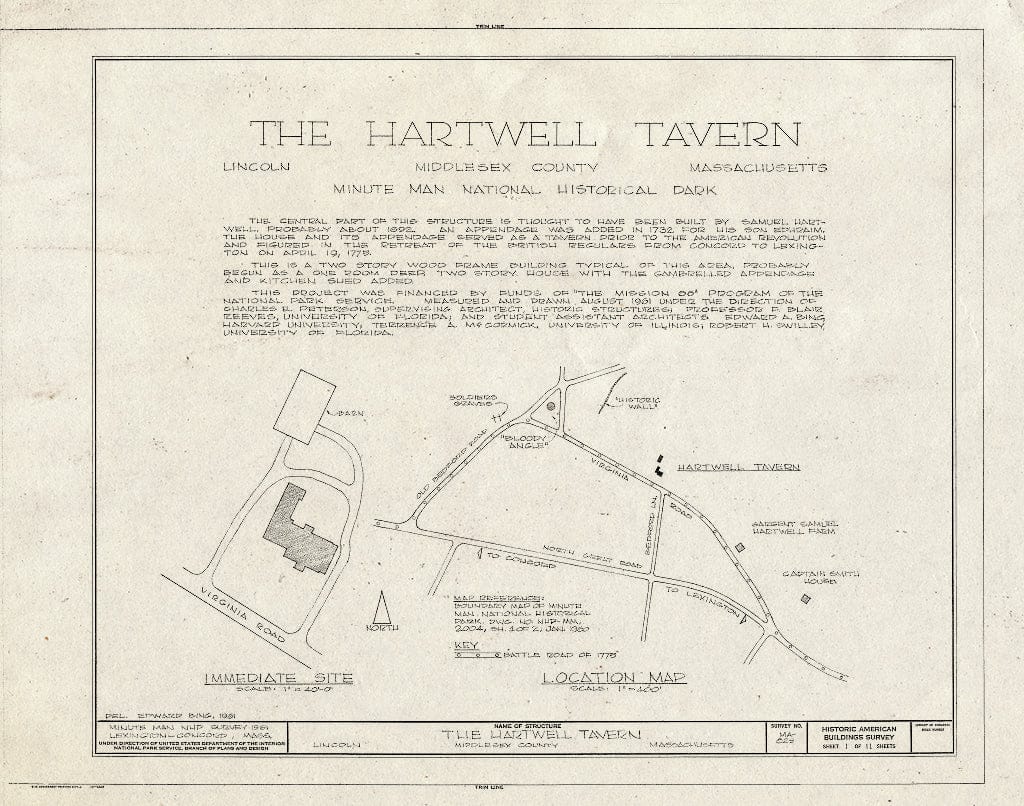 Blueprint HABS Mass,9-LIN,7- (Sheet 1 of 11) - Hartwell Tavern, Virginia Road, Lincoln, Middlesex County, MA