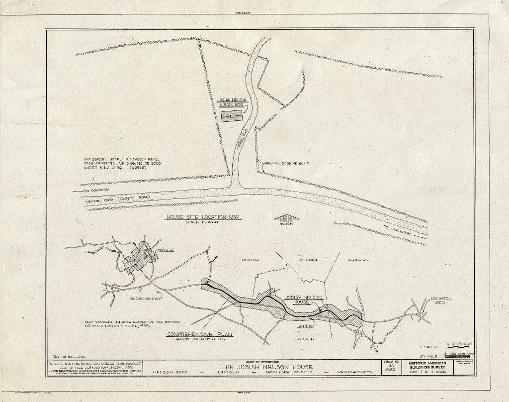 Blueprint HABS Mass,9-LIN,13- (Sheet 1 of 1) - Josiah Nelson House Site, Nelson Road, Lincoln, Middlesex County, MA
