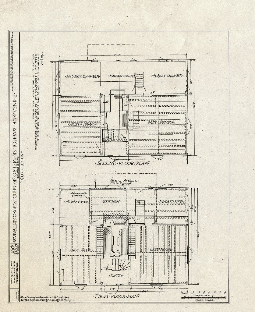 Blueprint HABS Mass,9-MELRO,2- (Sheet 1 of 10) - Phineas Upham House, 253 Upham Street, Melrose, Middlesex County, MA