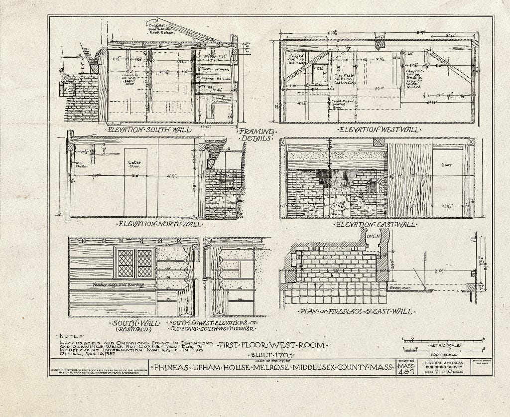 Blueprint HABS Mass,9-MELRO,2- (Sheet 7 of 10) - Phineas Upham House, 253 Upham Street, Melrose, Middlesex County, MA