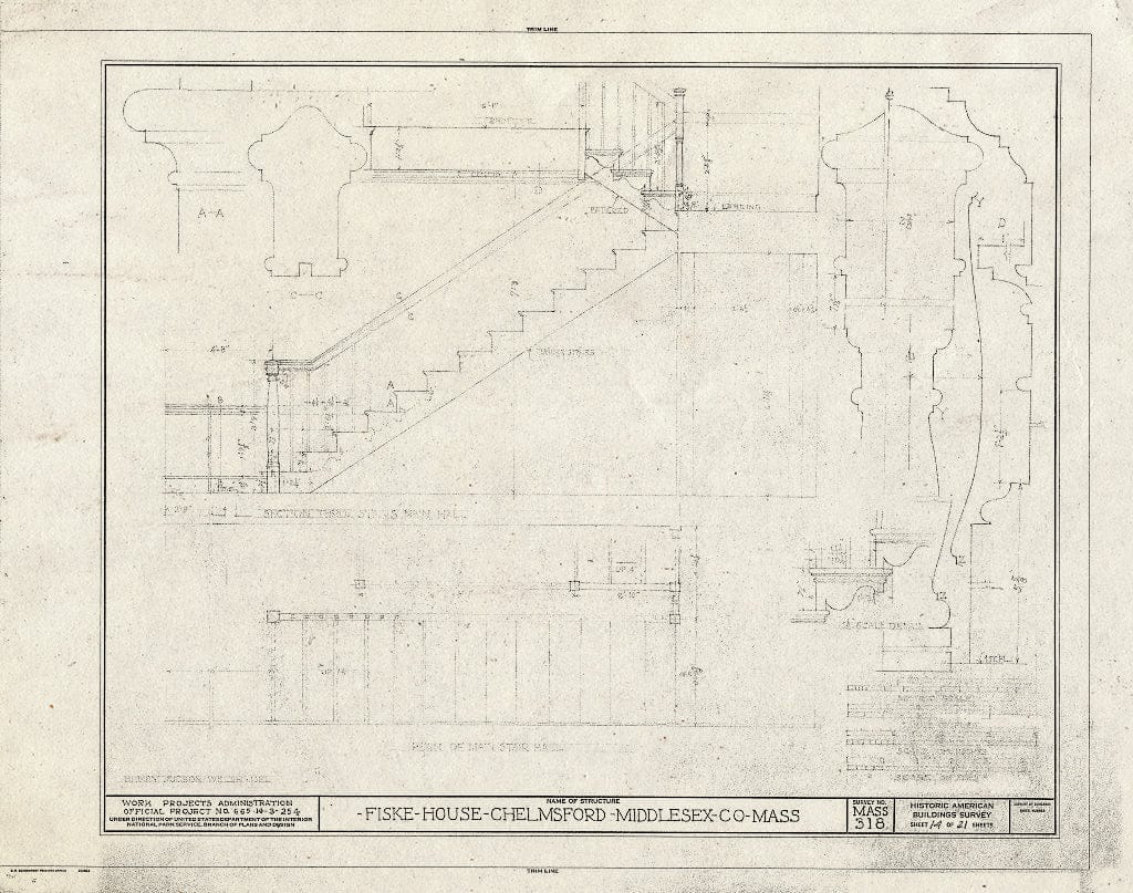 Blueprint HABS Mass,9-CHELM,6- (Sheet 14 of 21) - Fiske House, Littleton Street & Billerica Road, Chelmsford, Middlesex County, MA