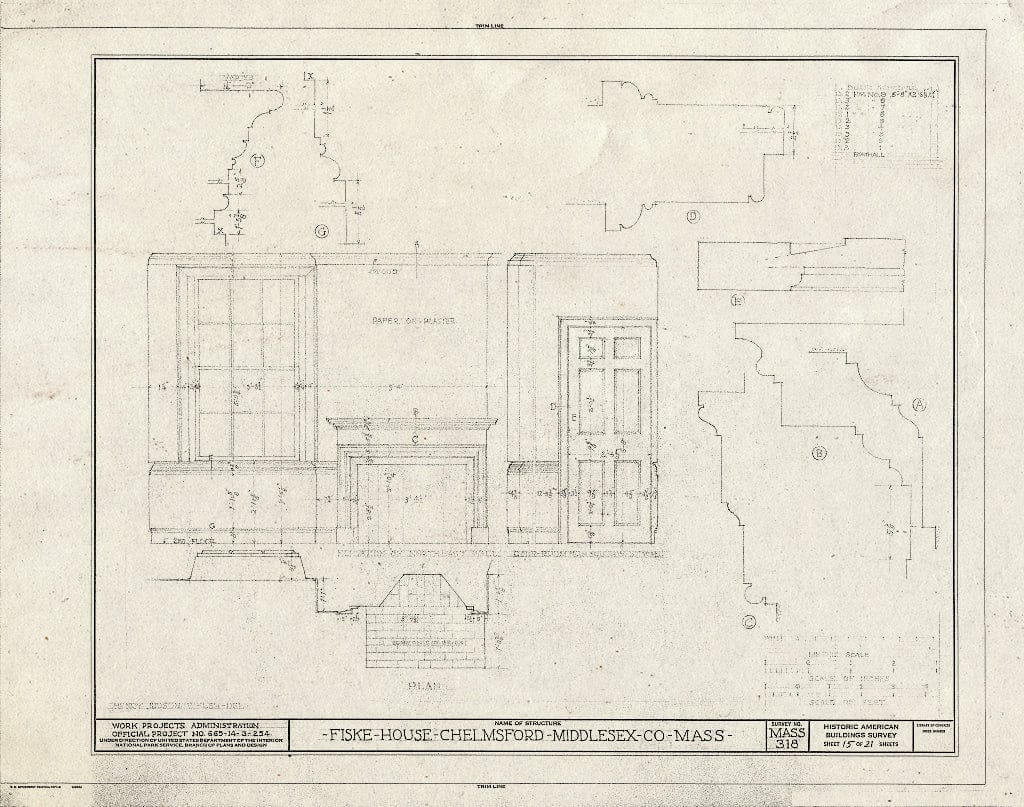 Blueprint HABS Mass,9-CHELM,6- (Sheet 15 of 21) - Fiske House, Littleton Street & Billerica Road, Chelmsford, Middlesex County, MA