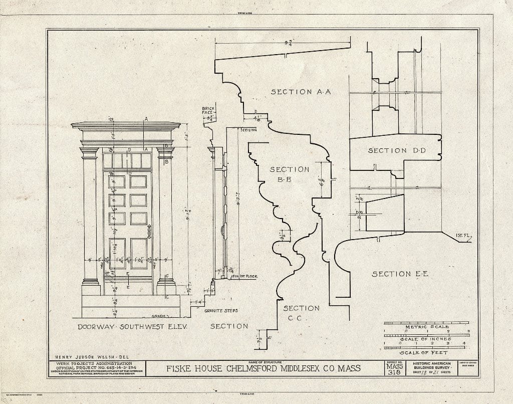 Blueprint HABS Mass,9-CHELM,6- (Sheet 18 of 21) - Fiske House, Littleton Street & Billerica Road, Chelmsford, Middlesex County, MA