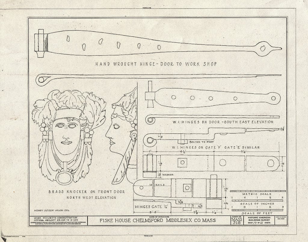 Blueprint HABS Mass,9-CHELM,6- (Sheet 19 of 21) - Fiske House, Littleton Street & Billerica Road, Chelmsford, Middlesex County, MA