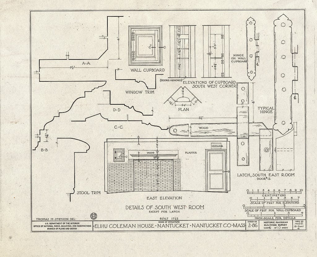 Blueprint HABS Mass,10-NANT,4- (Sheet 4 of 10) - Elihu Coleman House, Hawthorne Lane, Nantucket, Nantucket County, MA