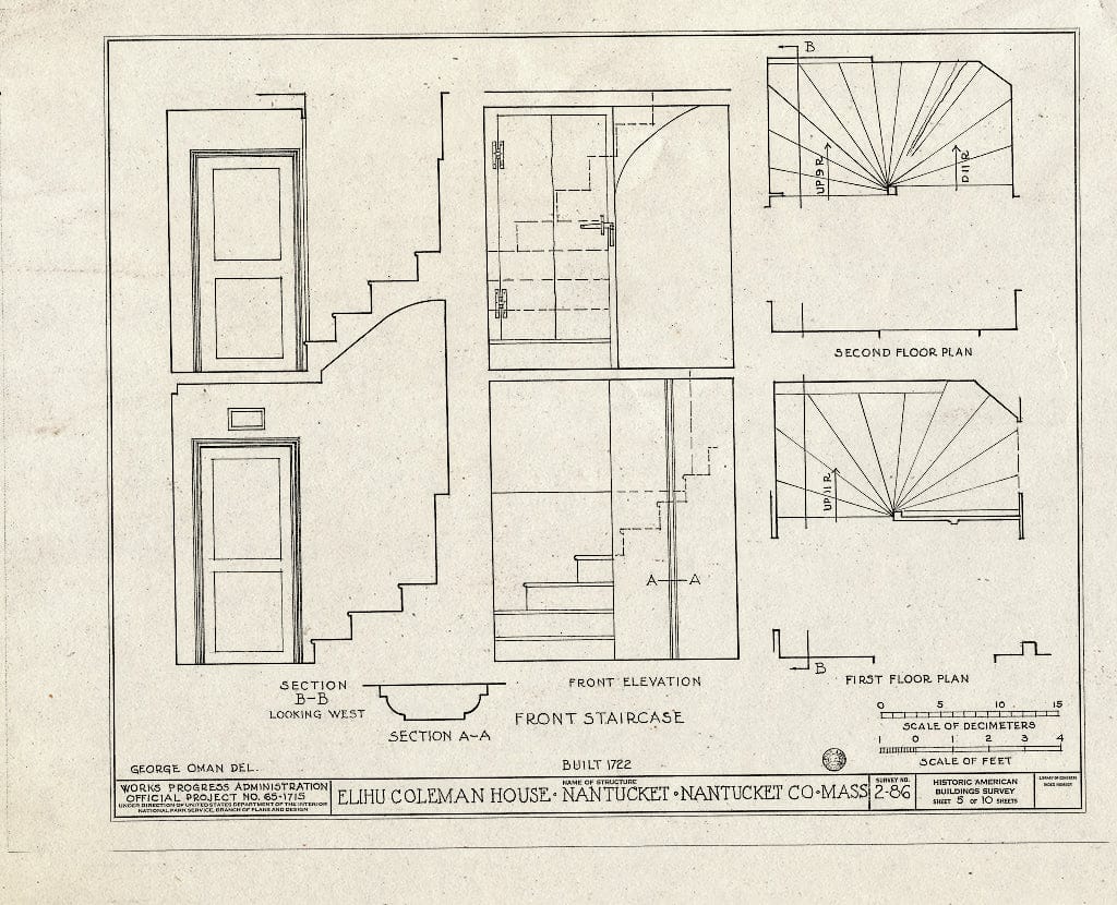Blueprint HABS Mass,10-NANT,4- (Sheet 5 of 10) - Elihu Coleman House, Hawthorne Lane, Nantucket, Nantucket County, MA