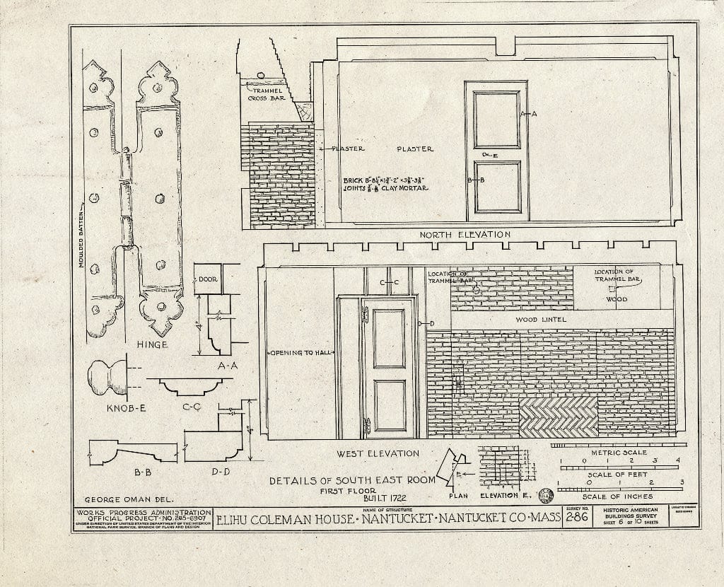 Blueprint HABS Mass,10-NANT,4- (Sheet 6 of 10) - Elihu Coleman House, Hawthorne Lane, Nantucket, Nantucket County, MA