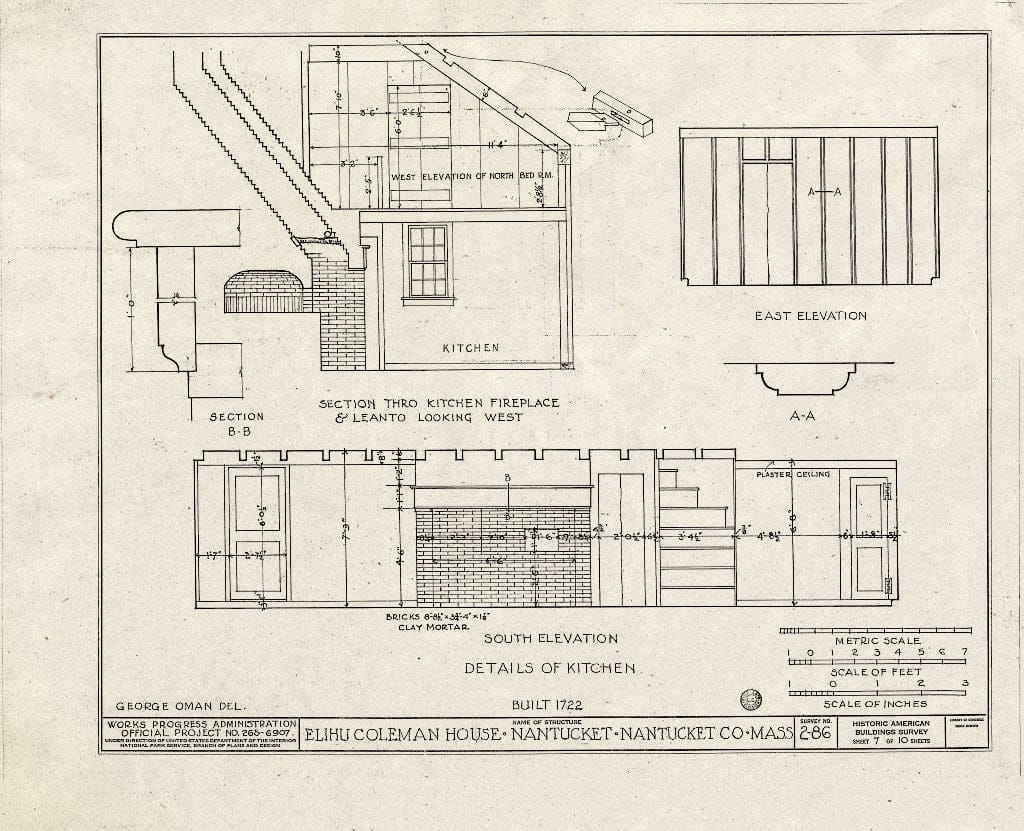 Blueprint HABS Mass,10-NANT,4- (Sheet 7 of 10) - Elihu Coleman House, Hawthorne Lane, Nantucket, Nantucket County, MA