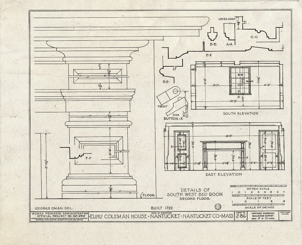 Blueprint HABS Mass,10-NANT,4- (Sheet 9 of 10) - Elihu Coleman House, Hawthorne Lane, Nantucket, Nantucket County, MA