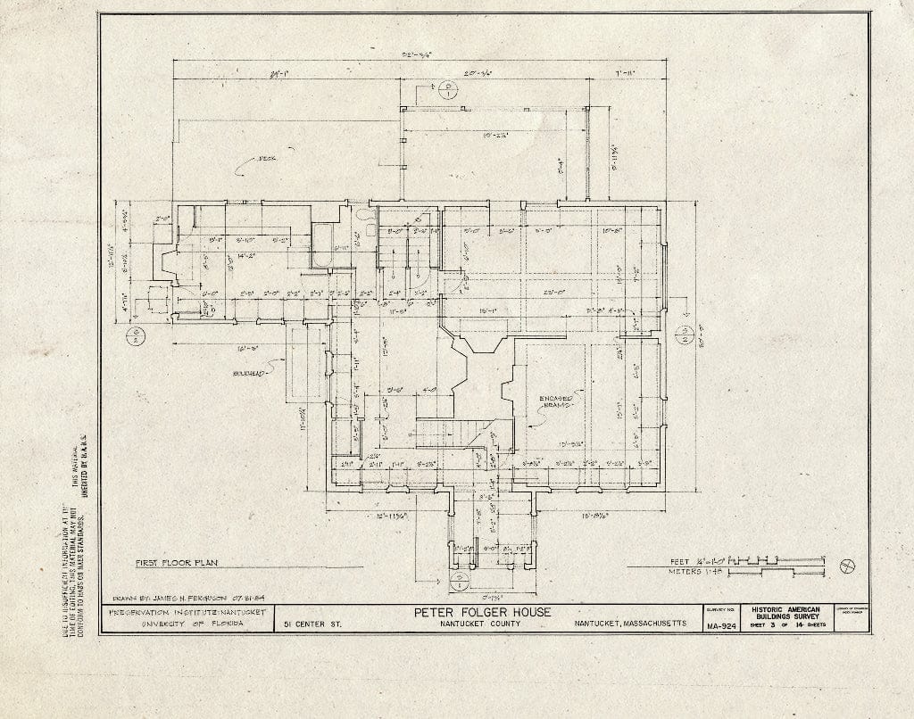 Blueprint HABS Mass,10-NANT,44- (Sheet 3 of 14) - Peter Folger House, 51 Centre Street, Nantucket, Nantucket County, MA