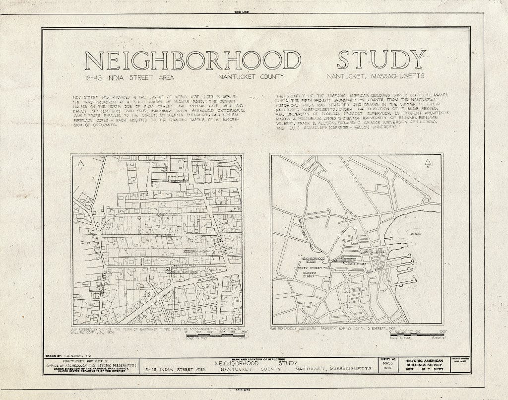 Blueprint HABS Mass,10-NANT,75- (Sheet 1 of 7) - India Street Neighborhood Study, 15-45 India Street, Nantucket, Nantucket County, MA