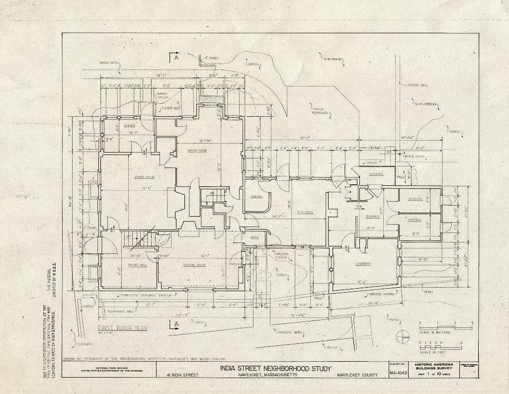 Blueprint HABS Mass,10-NANT,75C- (Sheet 1 of 10) - Andrew Bunker House, 41 India Street, Nantucket, Nantucket County, MA